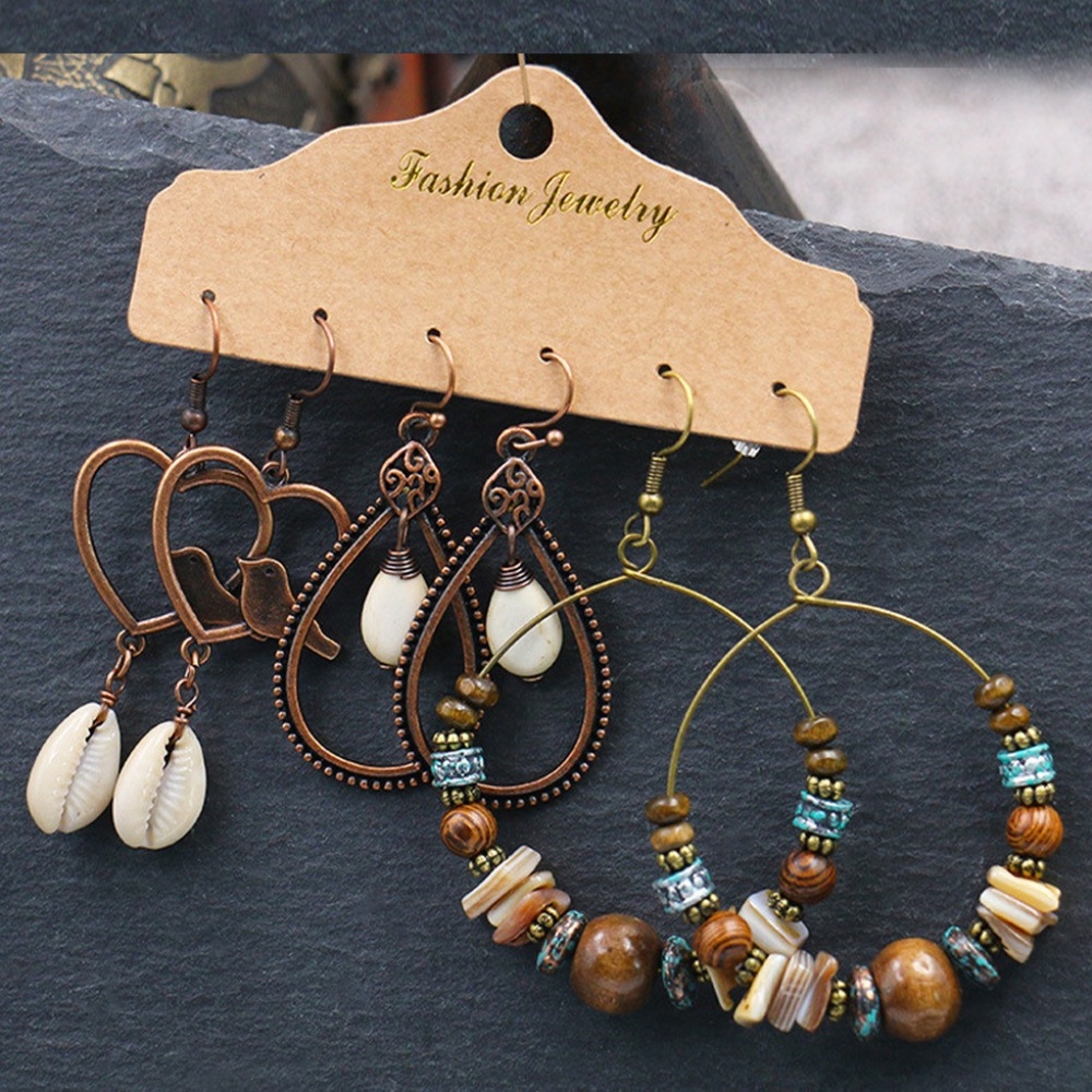 Antique Gold Boho Retro Dangle Earrings Set (3-pairs)